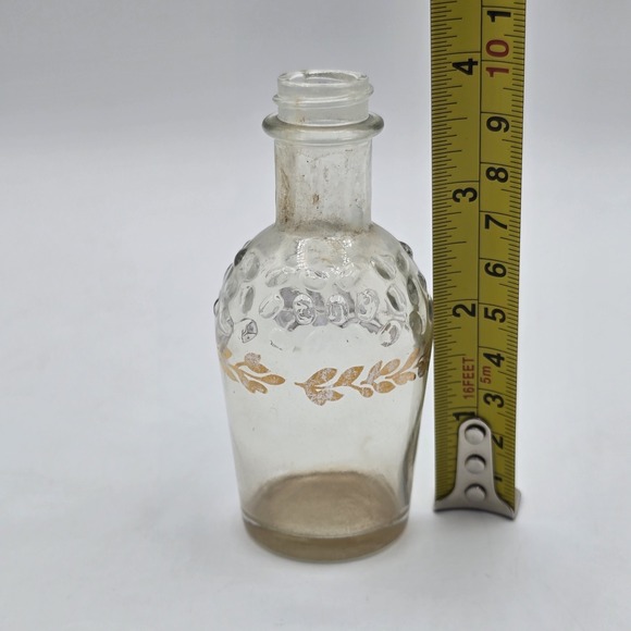 Antique Vtg Clear Hobnail Gold Leaf Poison Or Perfume Bottle Small - Picture 7 of 7